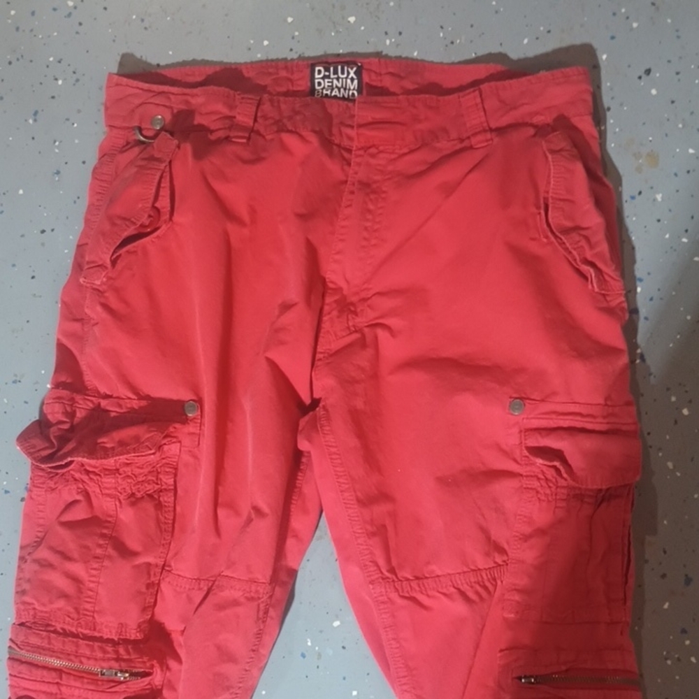 Men's Y2K D-Lux Red Cargo pants. Many pockets lots of details